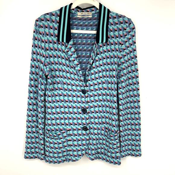 Aldo Martins Blue Geometric Cardigan Size 6 - Picture 1 of 8